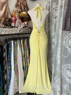 Temperament Yellow Mermaid Halter Neck Sequin Diamond Long Prom Dresses Birthday Dresses