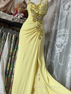 Temperament Yellow Mermaid Halter Neck Sequin Diamond Long Prom Dresses Birthday Dresses