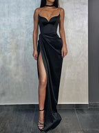 Thin Straps Simple Prom Gown With Leg Slit Side