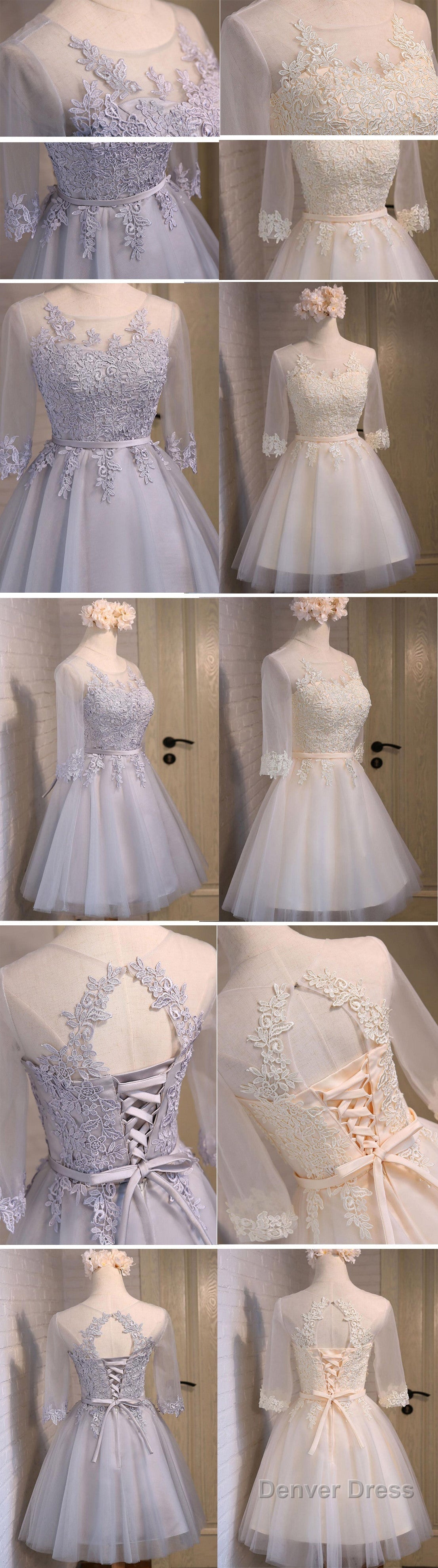 Three-Quarter Illusion Sleeve Clairvoyant Outfit Keyhole Lace Up Back Organza Appliques Homecoming Dresses