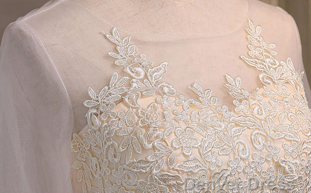 Three-Quarter Illusion Sleeve Clairvoyant Outfit Keyhole Lace Up Back Organza Appliques Homecoming Dresses