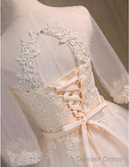 Three-Quarter Illusion Sleeve Clairvoyant Outfit Keyhole Lace Up Back Organza Appliques Homecoming Dresses