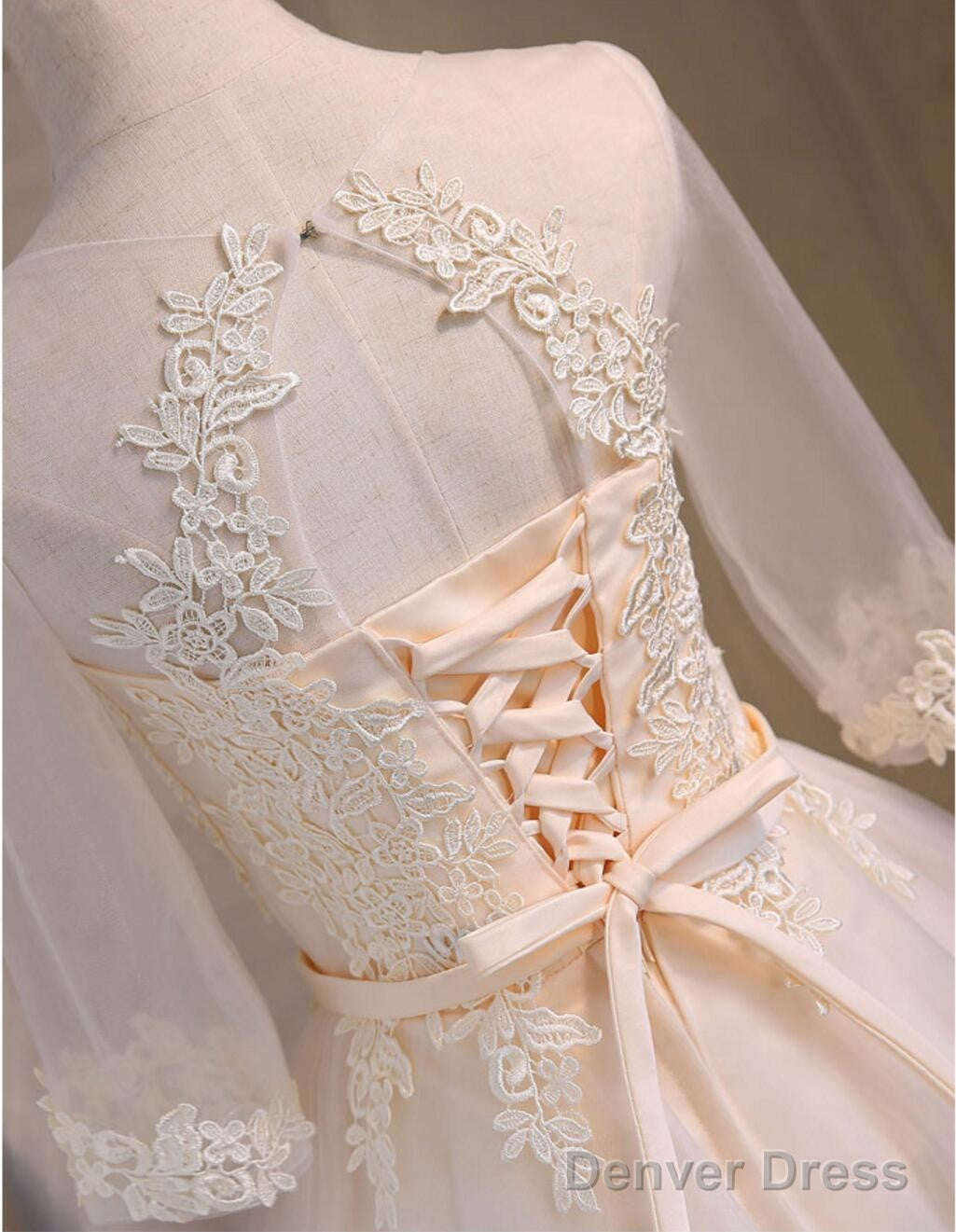 Three-Quarter Illusion Sleeve Clairvoyant Outfit Keyhole Lace Up Back Organza Appliques Homecoming Dresses