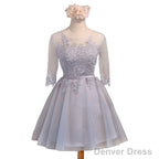 Three-Quarter Illusion Sleeve Clairvoyant Outfit Keyhole Lace Up Back Organza Appliques Homecoming Dresses