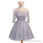 Three-Quarter Illusion Sleeve Clairvoyant Outfit Keyhole Lace Up Back Organza Appliques Homecoming Dresses