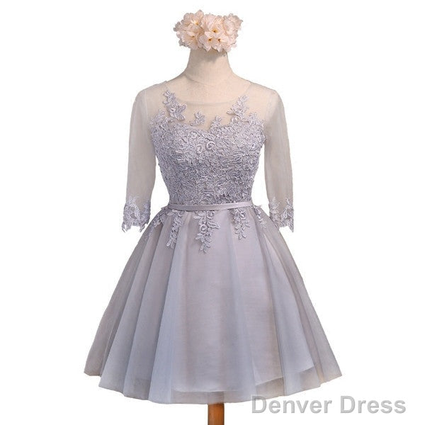 Three-Quarter Illusion Sleeve Clairvoyant Outfit Keyhole Lace Up Back Organza Appliques Homecoming Dresses
