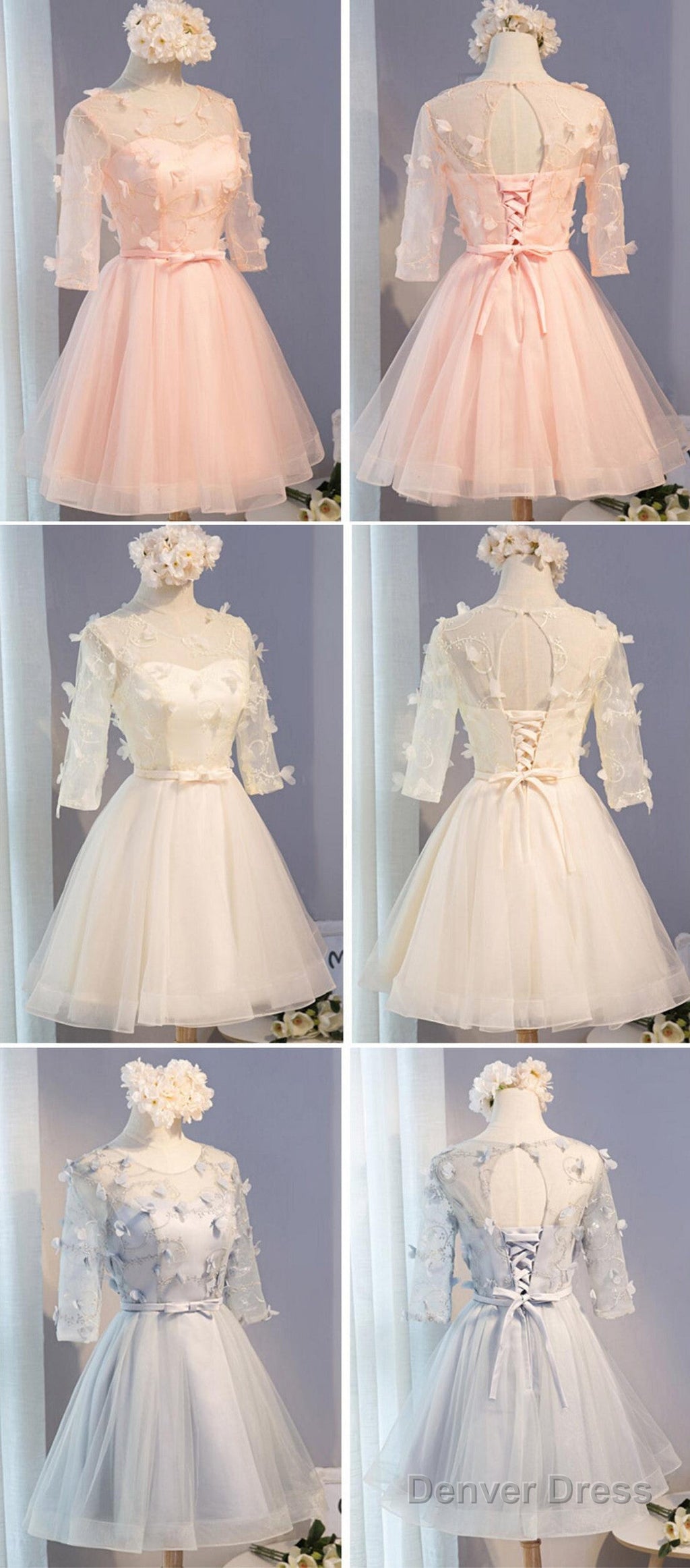 Three-Quarter Illusion Sleeve Clairvoyant Outfit Lace Up Back For Teen Organza Appliques Homecoming Dresses