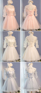 Three-Quarter Illusion Sleeve Clairvoyant Outfit Lace Up Back For Teen Organza Appliques Homecoming Dresses