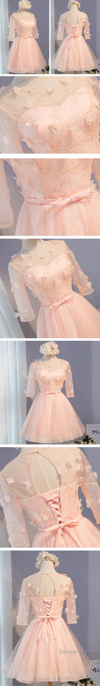 Three-Quarter Illusion Sleeve Clairvoyant Outfit Lace Up Back For Teen Organza Appliques Homecoming Dresses