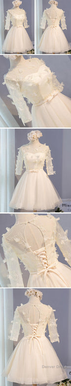 Three-Quarter Illusion Sleeve Clairvoyant Outfit Lace Up Back For Teen Organza Appliques Homecoming Dresses