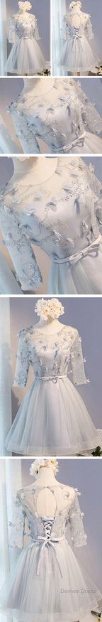 Three-Quarter Illusion Sleeve Clairvoyant Outfit Lace Up Back For Teen Organza Appliques Homecoming Dresses