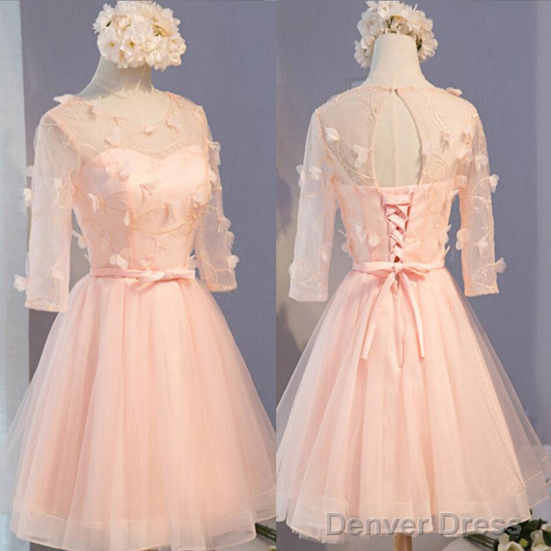 Three-Quarter Illusion Sleeve  Clairvoyant Outfit Lace Up Back For Teen Organza Appliques Homecoming Dress Main image