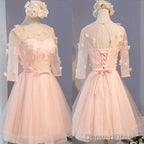 Three-Quarter Illusion Sleeve Clairvoyant Outfit Lace Up Back For Teen Organza Appliques Homecoming Dresses