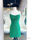 Tie Back Appliqued Sheath Green Homecoming Dresses