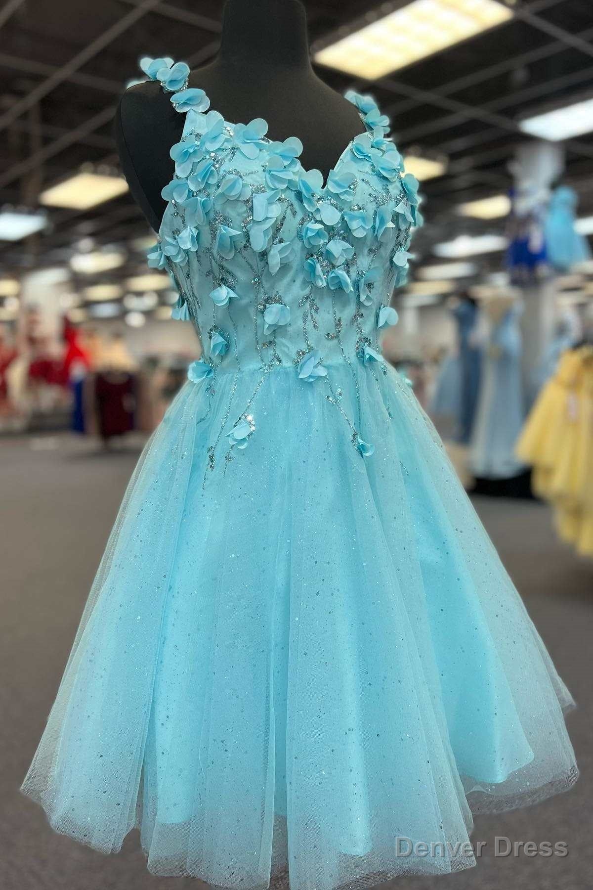 Tiffany Blue 3D Floral Lace Sweetheart Backless A-Line Short Party Dress Main image