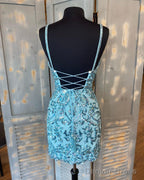 Tight Blue Sequins Short Homecoming Dresses