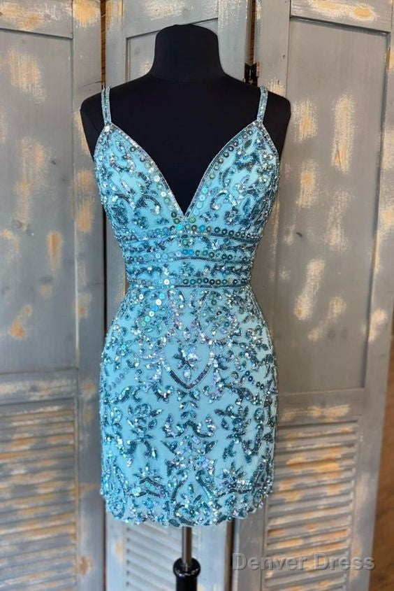 Tight Blue Sequins Short Homecoming Dresses Main image