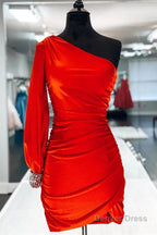 Tight Fuchsia Ruched Homecoming Dresses with Sleeves