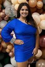 Tight Fuchsia Ruched Homecoming Dresses with Sleeves