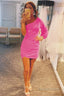 Tight Fuchsia Ruched Homecoming Dresses with Sleeves
