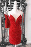 Tight Red Sequins Prom Dress Strapless V Neck Short Homecoming Dresses
