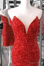 Tight V Neck Red Sequins Short Prom Dress,Sparkly Bodycon Dresses