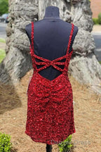 Tight Wine Red Sequins Short Homecoming Dresses Party Gown