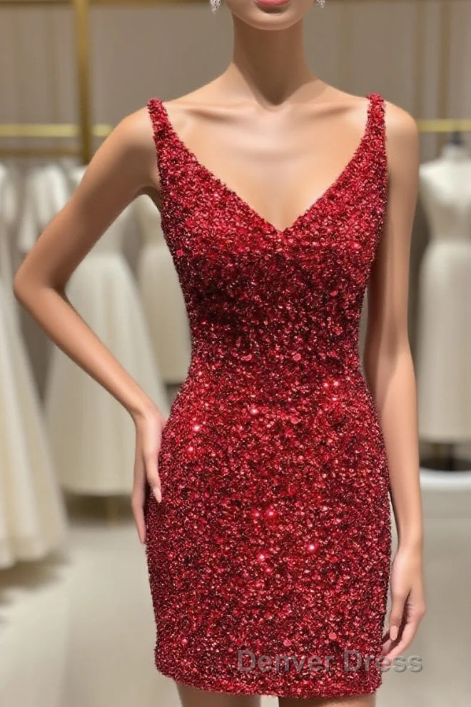 Tight Wine Red Sequins Short Homecoming Dresses Party Gown