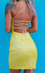 tight yellow sequins homecoming dress