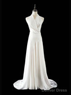 Timeless A Line Halter Satin White Wedding Dress Brides Dresses