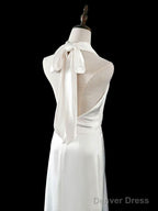 Timeless A Line Halter Satin White Wedding Dresses Brides Dress