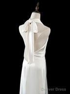 Timeless A Line Halter Satin White Wedding Dress Brides Dresses