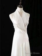 Timeless A Line Halter Satin White Wedding Dress Brides Dresses
