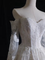 Timeless A Line Off The Shoulder White Lace Long Sleeves Wedding Dress Bridal Dresses