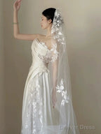 Timeless A Line One Shoulder Lace Satin White Wedding Dresses Brides Dress