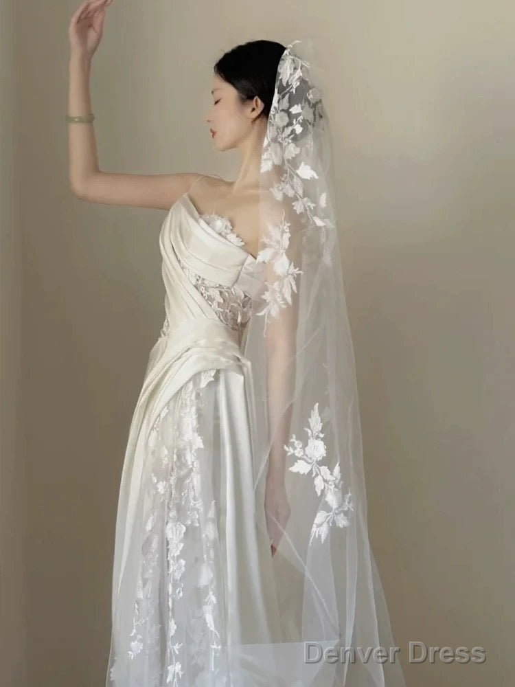 Timeless A Line One Shoulder Lace Satin White Wedding Dress Brides Dresses Secondary image