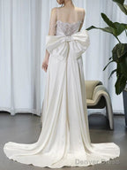 Timeless A Line Spaghetti Straps White Satin Long Wedding Dresses