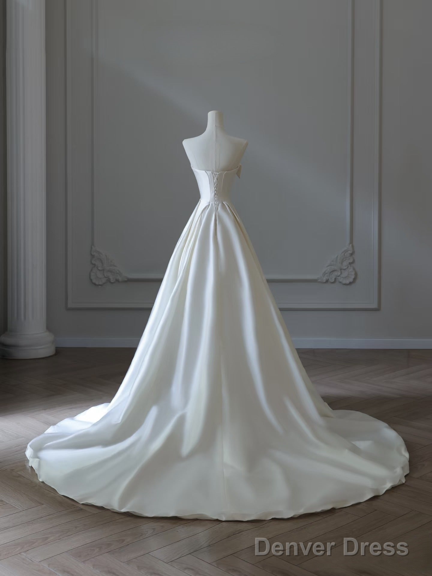 Timeless A Line Strapless Satin Ivory Long Wedding Dress Bridal Dresses Secondary image