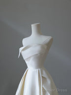 Timeless A Line Strapless Satin Ivory Long Wedding Dress Bridal Dresses