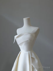 Timeless A Line Strapless Satin Ivory Long Wedding Dress Bridal Dresses