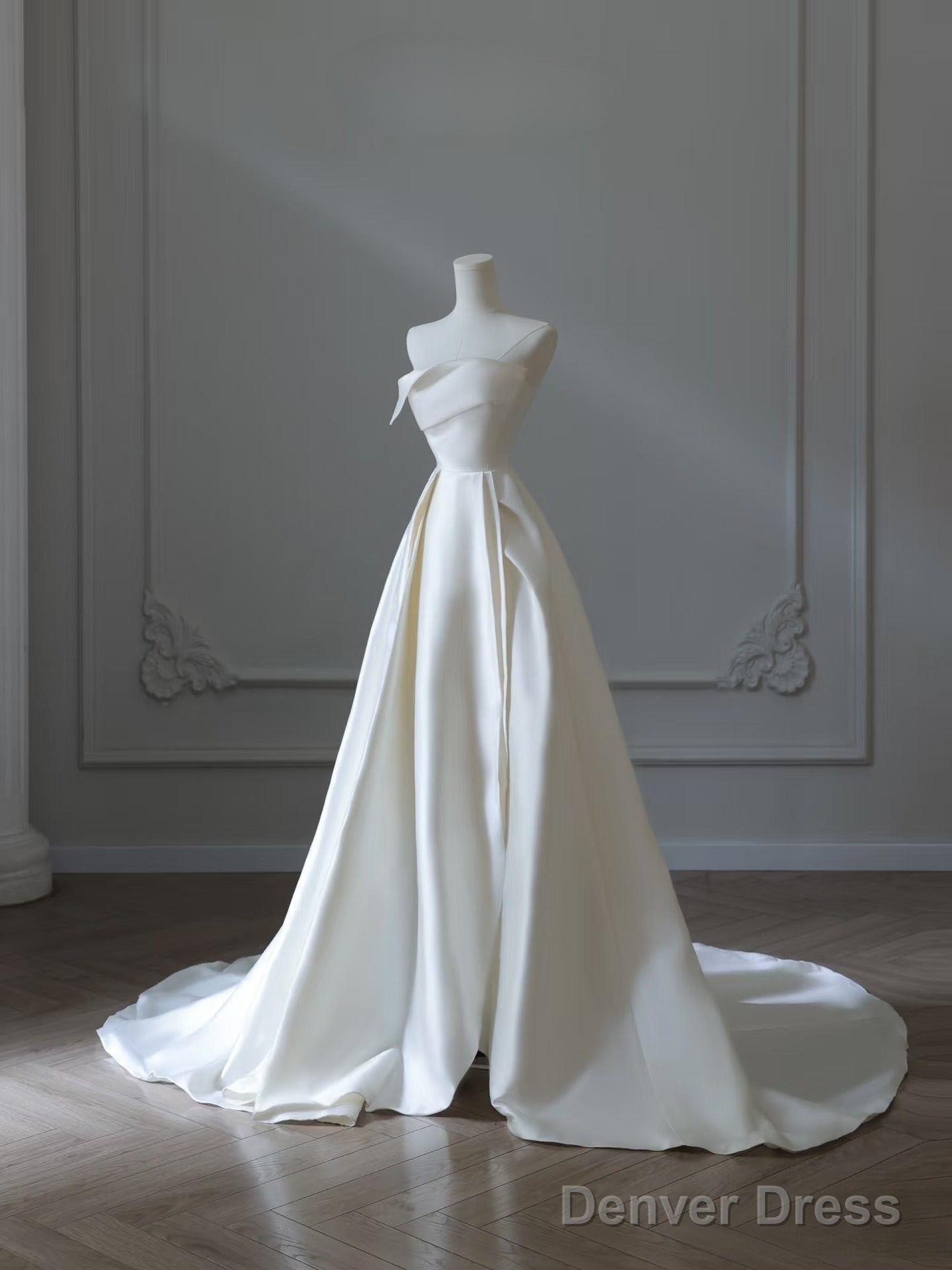 Timeless A Line Strapless Satin Ivory Long Wedding Dress Bridal Dresses Main image