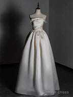 Timeless A Line Strapless Satin Ivory Wedding Dresses Brides Dress