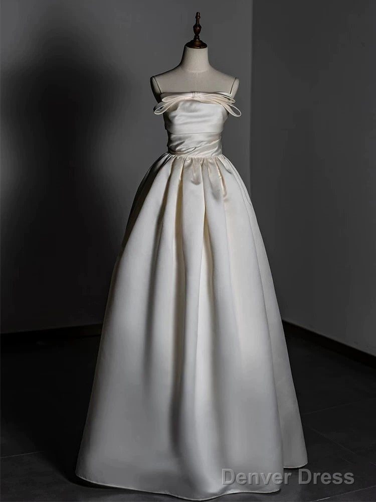 Timeless A Line Strapless Satin Ivory Wedding Dress Brides Dresses Secondary image