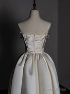 Timeless A Line Strapless Satin Ivory Wedding Dresses Brides Dress