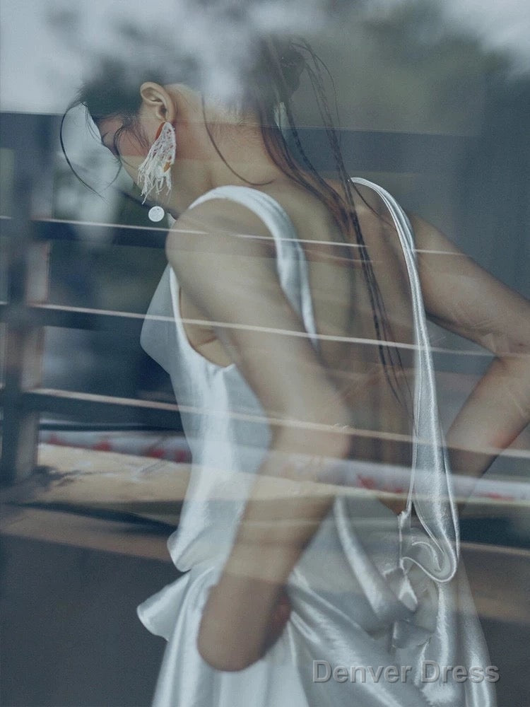 Timeless A Line Straps White Satin Long Wedding Dresses Bridal Dress