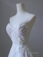Timeless A Line Sweetheart Lace Tulle White Wedding Dresses Brides Dresses