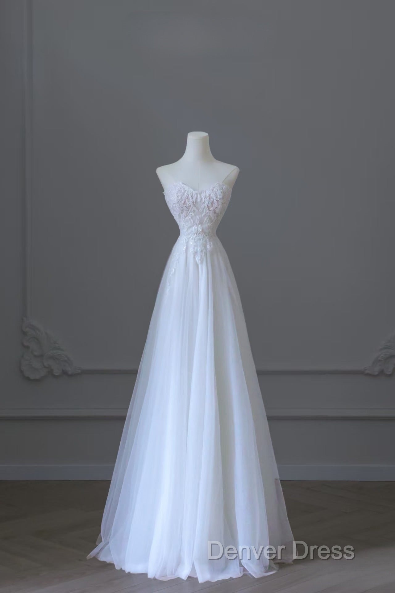 Timeless A Line Sweetheart Lace Tulle White Wedding Dresses Brides Dresses