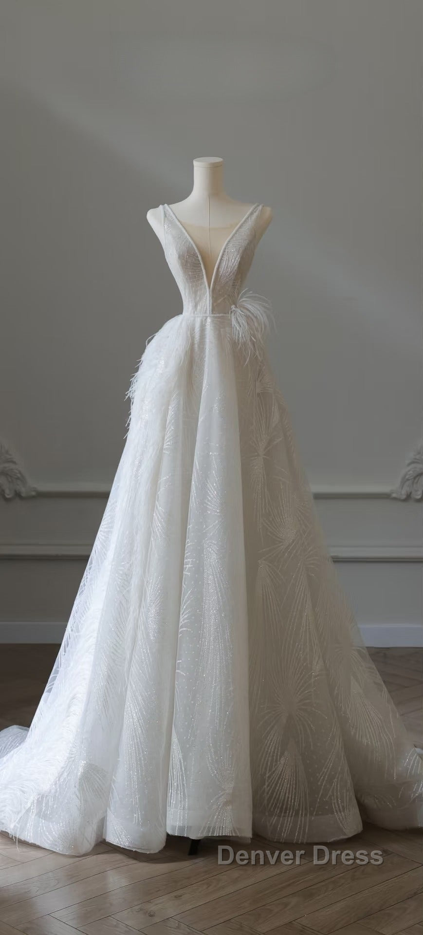Timeless A Line V Neckline Sequin Sleeveless White Wedding Dress Brides Dresses
