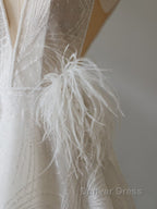 Timeless A Line V Neckline Sequin Sleeveless White Wedding Dress Brides Dresses