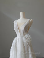 Timeless A Line V Neckline Sequin Sleeveless White Wedding Dress Brides Dresses